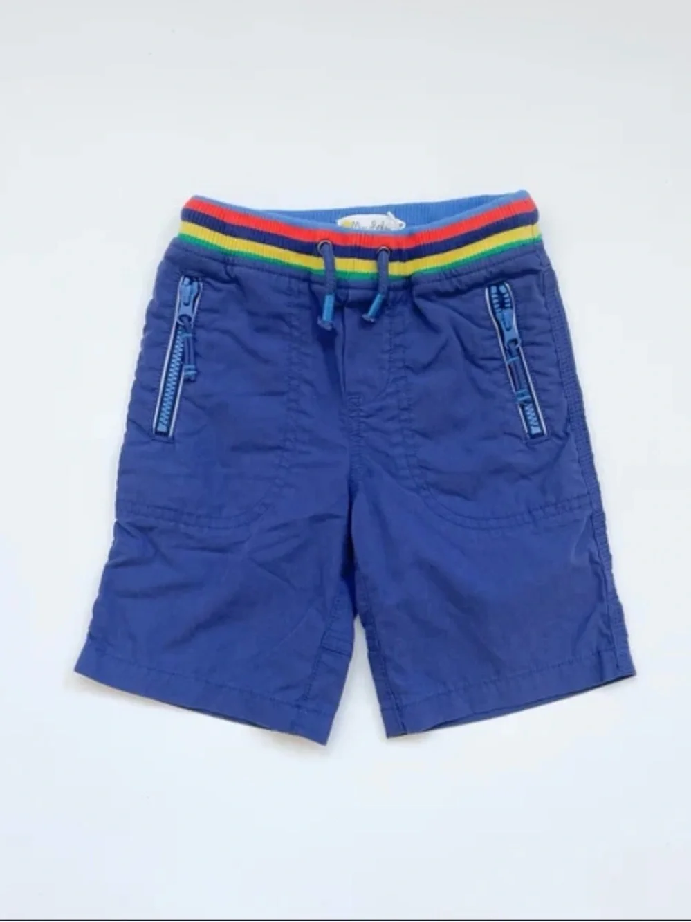 Mini Boden Boys Navy Blue Rainbow Waist Zip Pocket Shorts Size 8Y